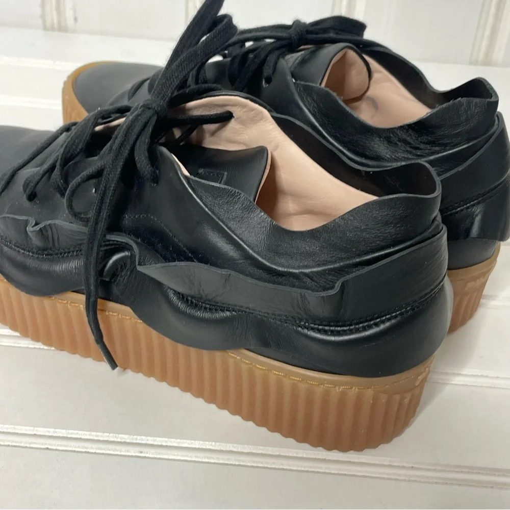 Pinko Francese Platform Sneaker Black Leather Women's Sz 37 635